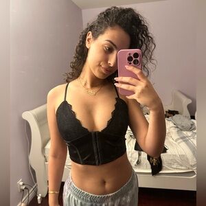 Black Lace Satin Cropped Corset